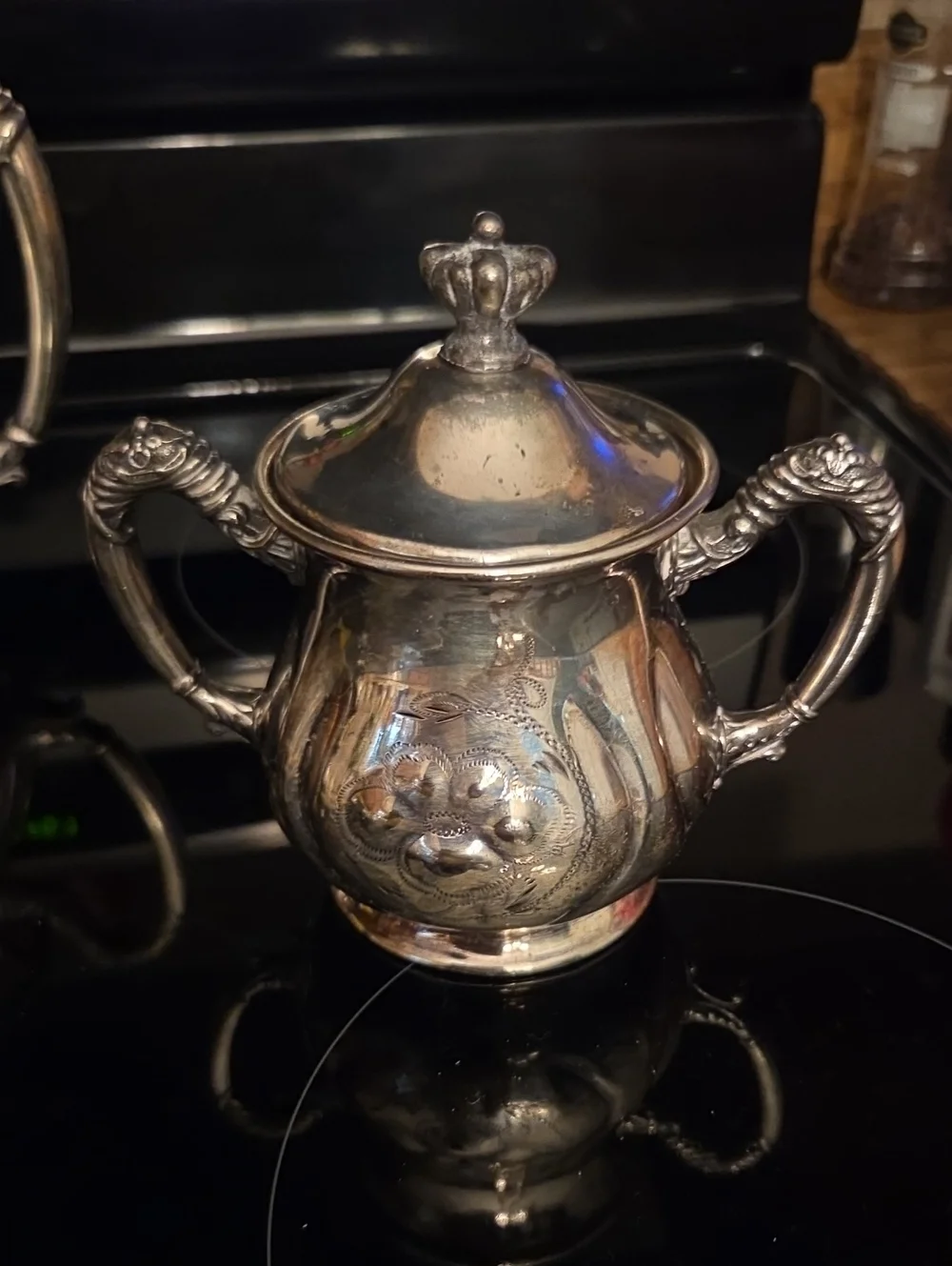 Vntg Silver Tea Set - 3 Piece Creamer Sugar and Teapot.  Lid Is Teapot Lifts Off